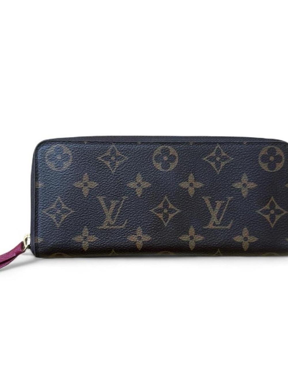 LIKE NEW Louis Vuitton Clemence Zip Around Wallet in Brown with Red Accent